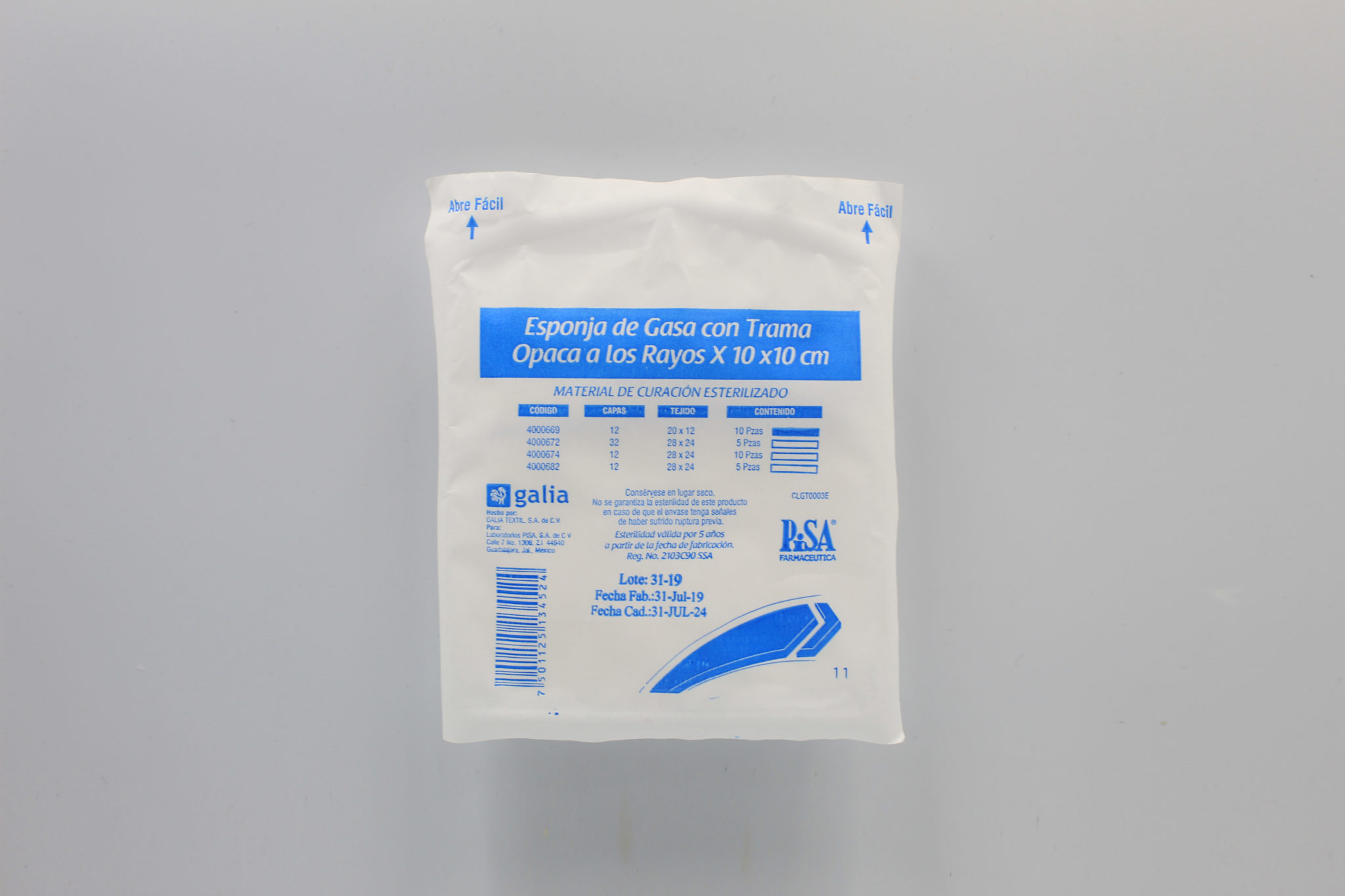 Esponja De Gasa 10x10 ESPONJA DE GASA 10X10, MARCA PISA – AlserMedica