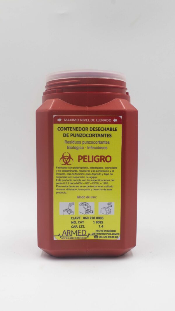CONTENEDOR DESECHABLE DE PUNZOCORTANTES MARCA ARMED - Imagen 2